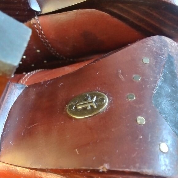 Frye Chelsea Spice Studded Peep Toe Lace Up Platform Heels sz 8M Brown - Picture 11 of 16